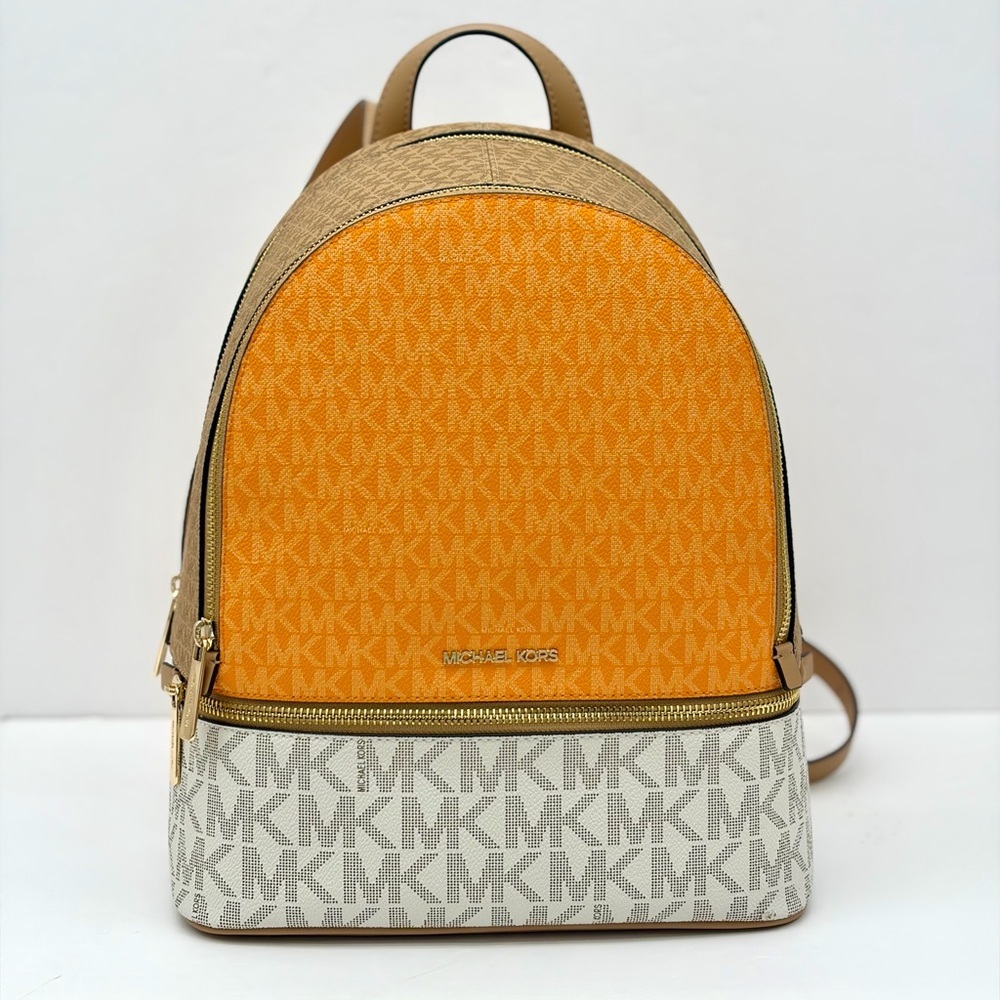 Michael Kors Rhea Medium Color-Block Signature Logo Backpack - Picture 4 of 13